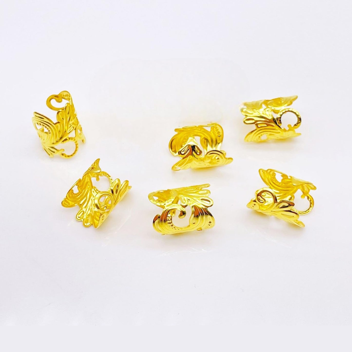 S.A.V.I 6 Pcs Gold Plated Hair Ring Clips for Women | 16x12mm Leaf Design Metal Cuffs for Braids, Dreadlocks & Party Hairstyles | Stylish Hair Accessories for Girls & Women