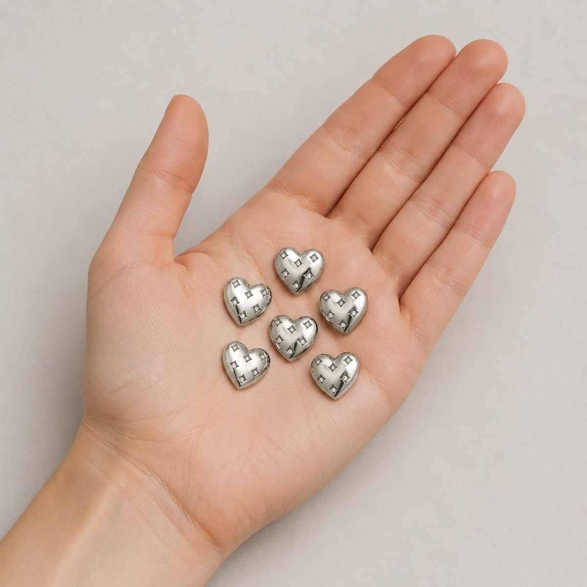 S.A.V.I Heart Shape Shank Buttons Silver Tone 17.5mm Set of 6 | Crystal Studded, for Kurti & Blouse, Decorative Embellishments, Sewing Fasteners, for Women