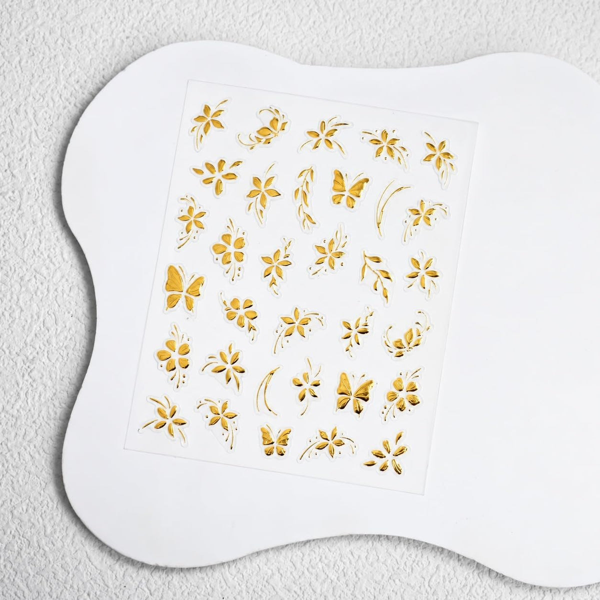 S.A.V.I 3D Nail Art Stickers Self Adhesive Floral Butterfly Pack of 2 | Metallic Gold Decals, DIY Manicure, Easy Peel and Apply, 7 x 9 cm Sheets, for Women and Girls