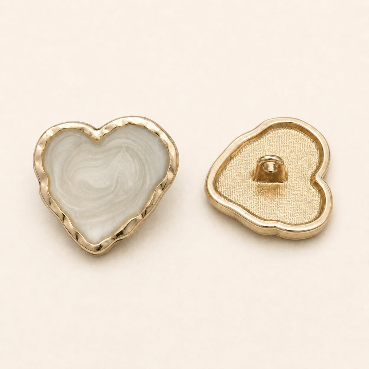 S.A.V.I Heart Sewing Buttons Shank Style 17.5mm Ivory Pearl with Gold-Tone | Set of 6, Decorative Fasteners, For Dresses & Blouses, DIY Crafts, Gold-Tone Edging