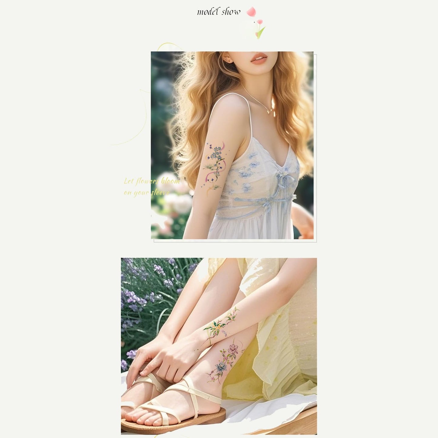 S.A.V.I Rose Vine Multicolour Temporary Tattoo Sticker – 1 Pc Finger/Hand/Arm Waterproof Safe Non-Toxic Floral Line-Art Body Decal, Easy Apply & Remove, Long-Lasting for Women & Girls (64)