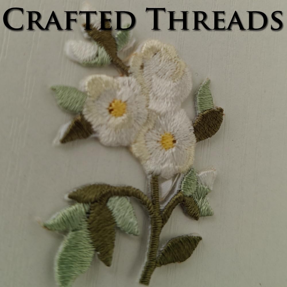 S.A.V.I 2 Pcs Iron-On Embroidered Floral Patch, White & Green Flower Design, 4.5 x 3.5 cm Fabric Applique for Clothes, Dresses, Kurtis, Jeans & DIY Craft Decoration