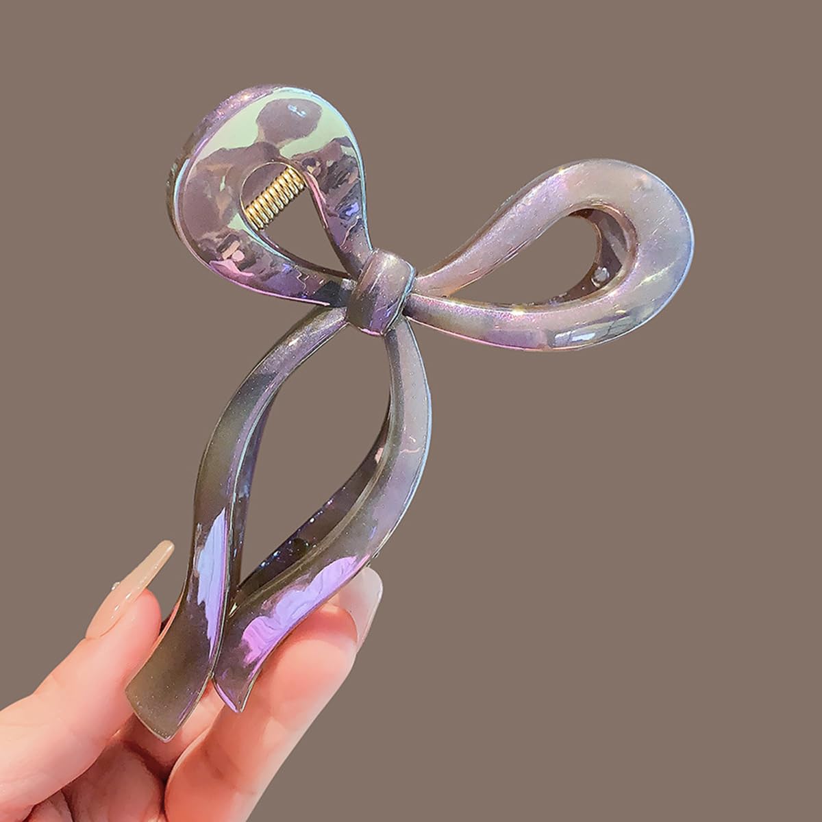 S.A.V.I Large Bow Hair Claw Clip for Women & Girls | 13 cm Jumbo Acrylic Hair Clutch | Mermaid Purple Iridescent Finish | Strong Grip Stylish Elegant Hair Accessory