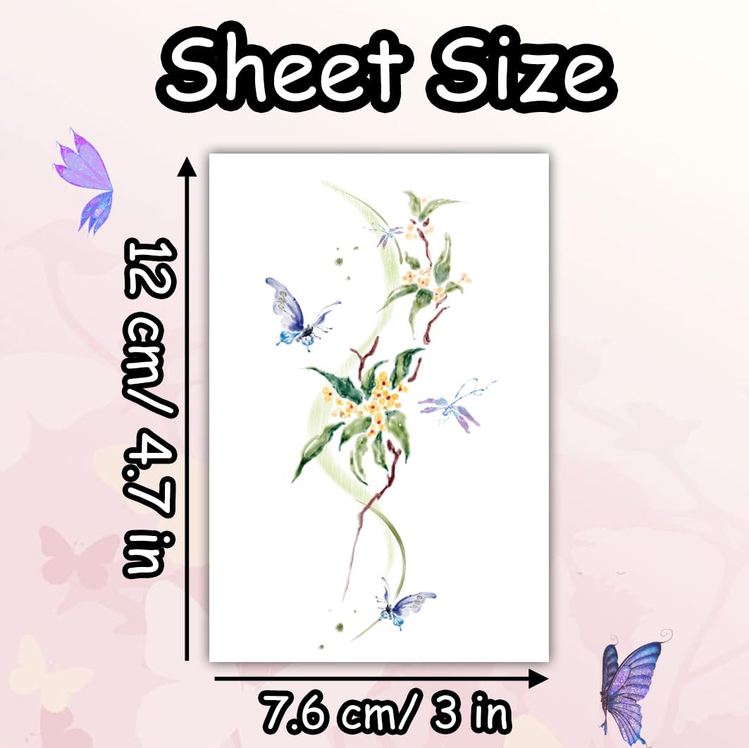 S.A.V.I Floral Butterfly Vine Temporary Fake Tattoo Sticker | Waterproof, Non Toxic Water-Transfer Body Art | Multicolour 12 x 7.6 cm Removable Flower Design for Arm & Hand | 1 Pc Women Girls (51)