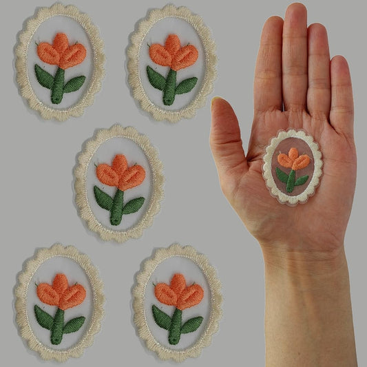 S.A.V.I DIY Oval Embroidered Appliqué Non-adhesive Patches, Set of 5, Vibrant Orange Flower Design for Clothes, Dresses, Blouses, Scarves, Hats, Bags, Jackets, Vests, Skirts, T-Shirts, Sweaters, Tank Tops  Accessories