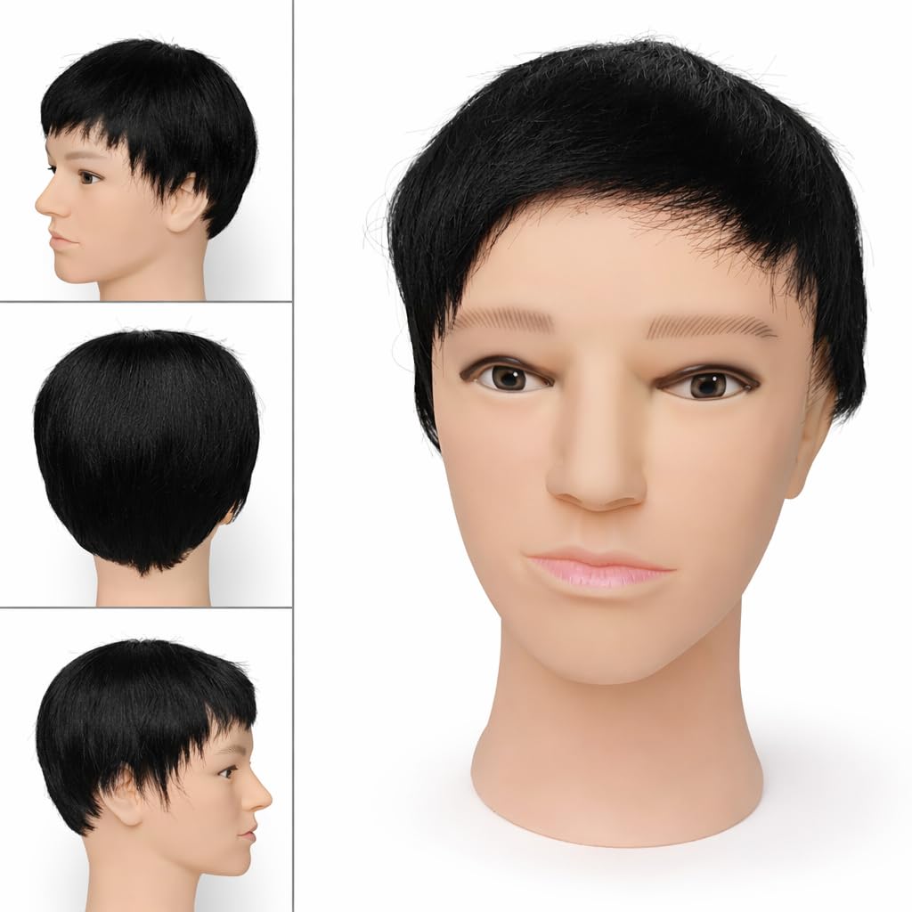 S.A.V.I Men’s Black 100% Human Hair Pixie Wig – Realistic Scalp, Natural Straight Layered Boy Cut, Soft Lightweight Full Headpiece for Daily, Office, Parties