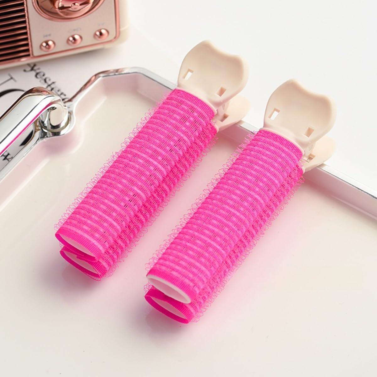 S.A.V.I 2 Pcs Pink Hair Root Volumizer Roller Clip Set for Women & Girls, Self-Grip Bangs Curler Puff Clips, Lightweight Hair Styling Tool for Fluffy Volume, Root Lift & Salon Look