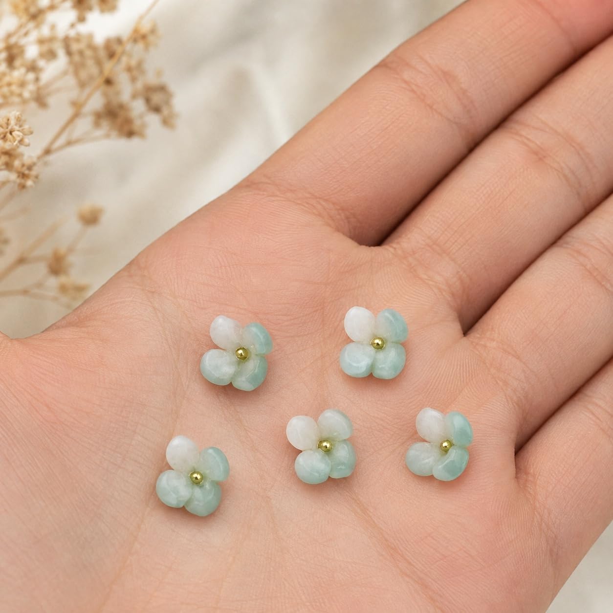 S.A.V.I Floral Resin Shank Buttons 12mm Mint & Ivory, Set of 5 | Kurti & Blouse Sewing, DIY Tailoring, Ethnicwear Fasteners, Craft Embellishments