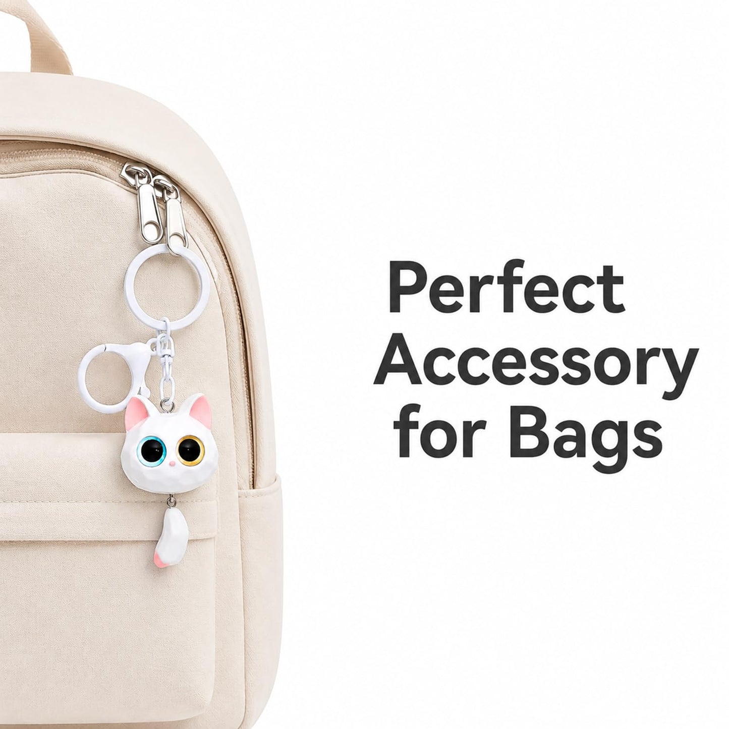 S.A.V.I Cute Resin Cat Keychain for Women & Girls Kawaii Bag Charm White, Handcrafted Animal Pendant, 7 x 3.3 cm, Lightweight Accessory Backpack, Purse, Car Keys
