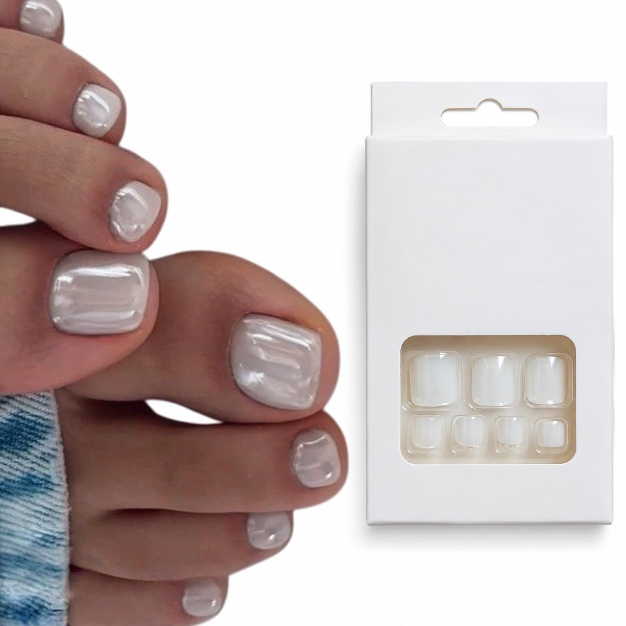 S.A.V.I Press on Toenails Pearl White Glossy 24 Pcs