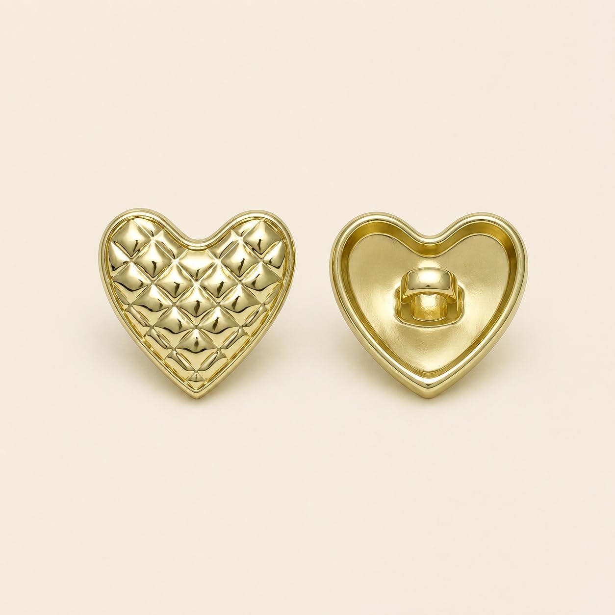 S.A.V.I Golden Heart Shape Sewing Buttons 11mm Pack of 6 | Quilted Shank Fasteners, DIY Crafts, For Blazers & Jackets, Decorative Embellishments
