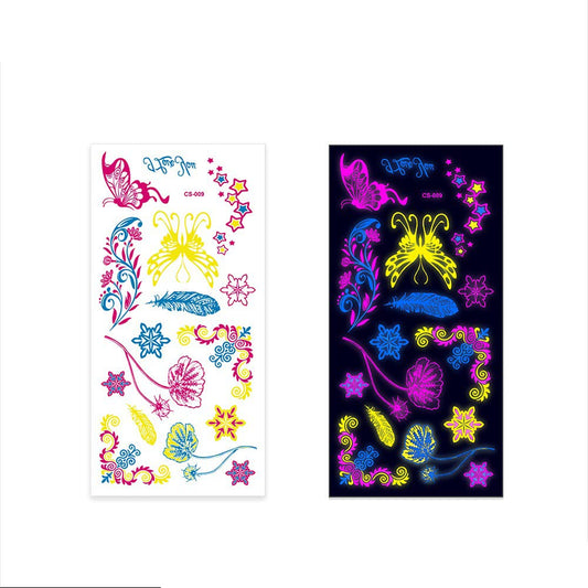 S.A.V.I Neon Temporary Tattoos, Glow UV Neon Body Face Skin Tattoo, Butterflies, Flowers, Stars, Feathers Tattoos Flash Fake Waterproof Tattoo Stickers for Women Men Girls Body Art, Size- 21x10.5CM
