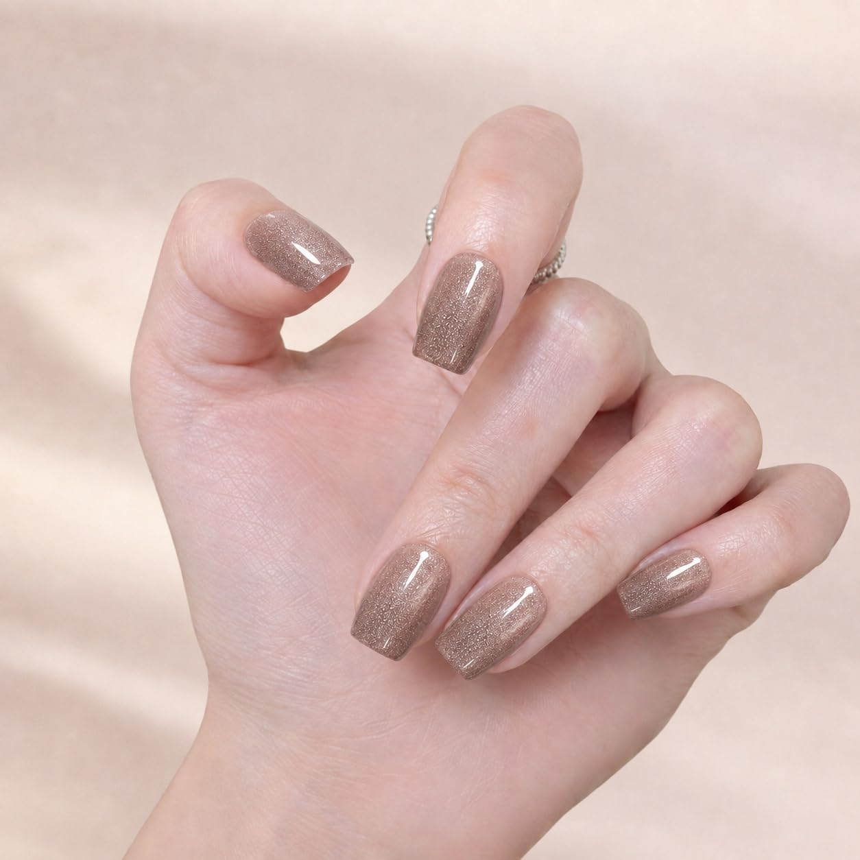 S.A.V.I Cat Eye Shimmer Press on Nails Rose Mocha Short Square