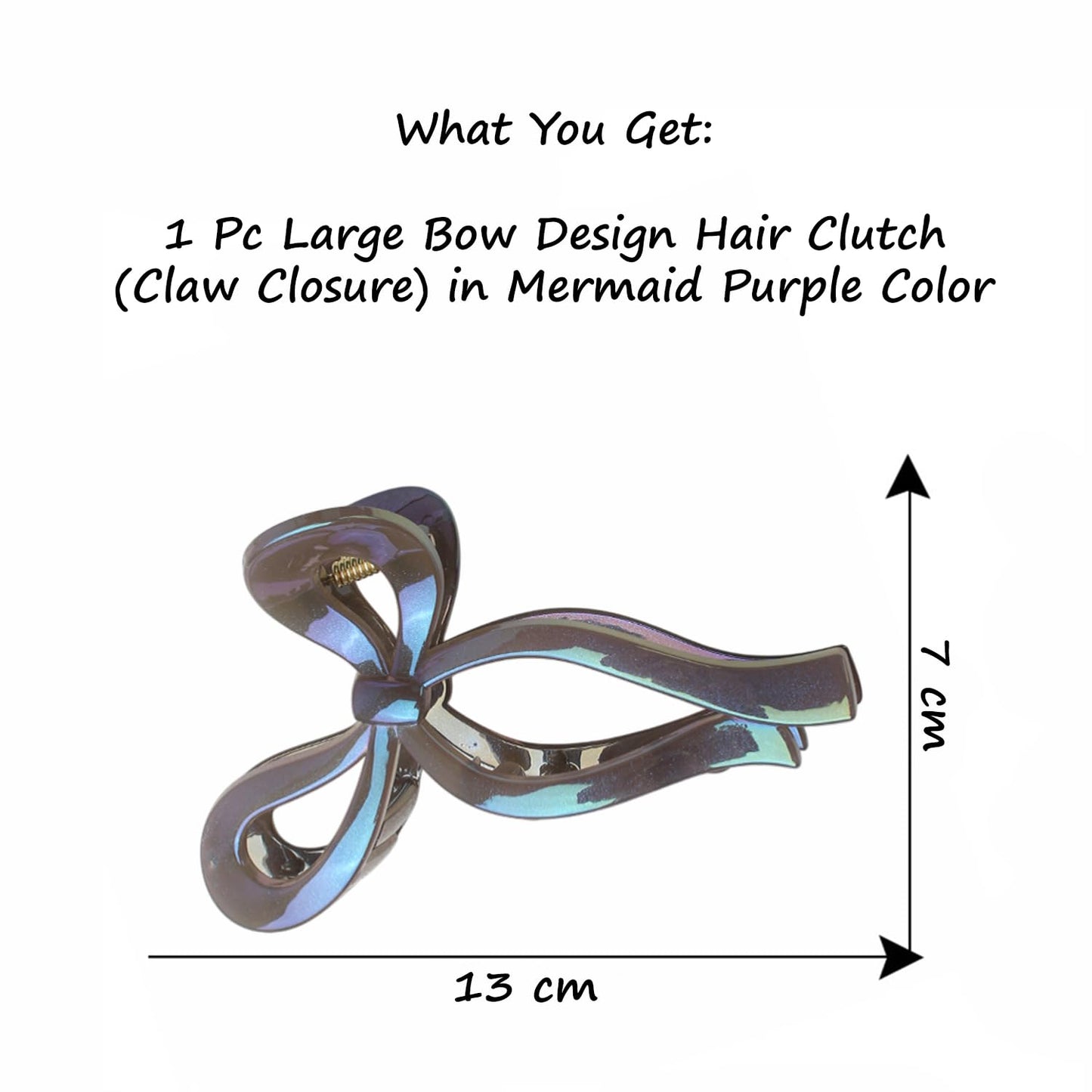 S.A.V.I Large Bow Hair Claw Clip for Women & Girls | 13 cm Jumbo Acrylic Hair Clutch | Mermaid Purple Iridescent Finish | Strong Grip Stylish Elegant Hair Accessory