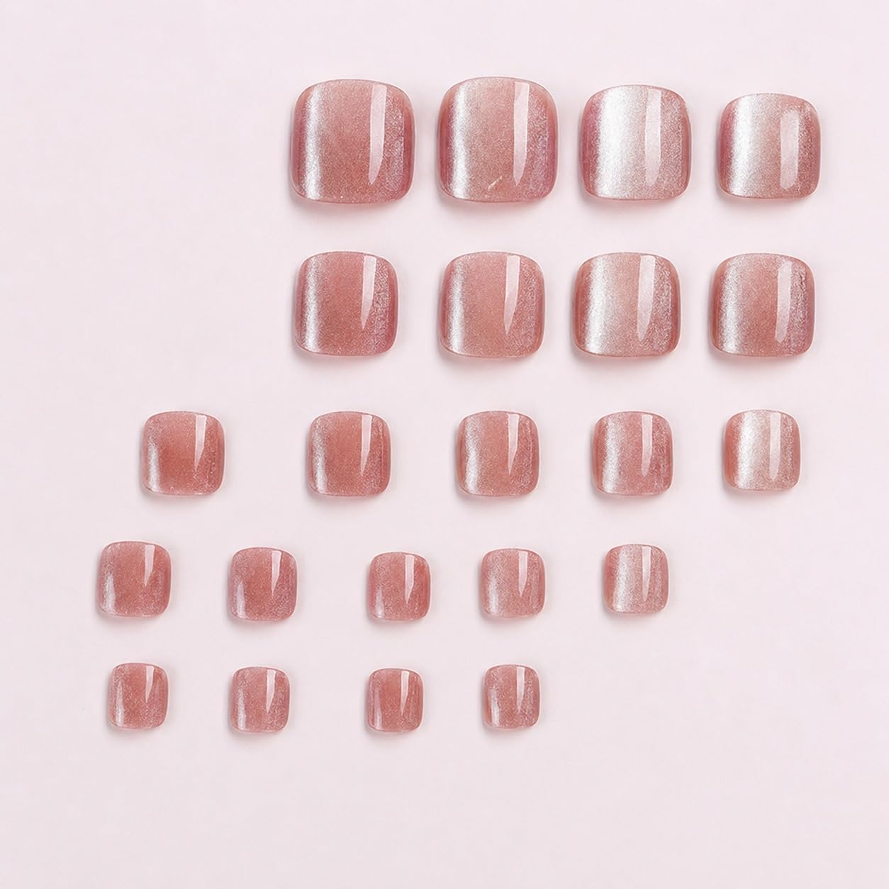 S.A.V.I Cat Eye Glitter Press on Toenails Pink Short Square 24 Pcs