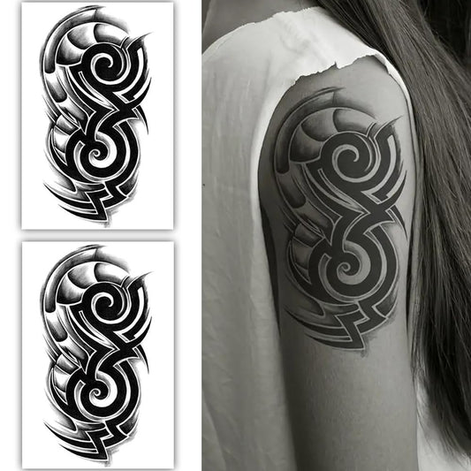 S.A.V.I 2 Sheets Black Tribal Arm Temporary Tattoo | Waterproof  Realistic | Large Size 19x12cm | Long-lasting Body Art Stickers for Men  Women | Perfect for Parties, Festivals  Events
