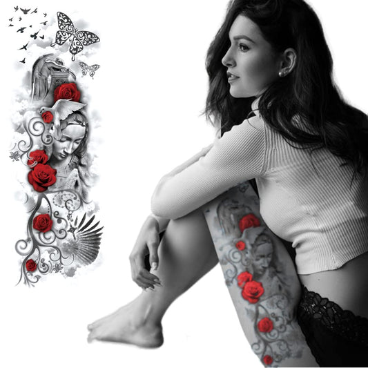 S.A.V.I Full Arm Temporary Tattoo, Mother Virgin Mary Tattoo Sticker, Size 48x17CM