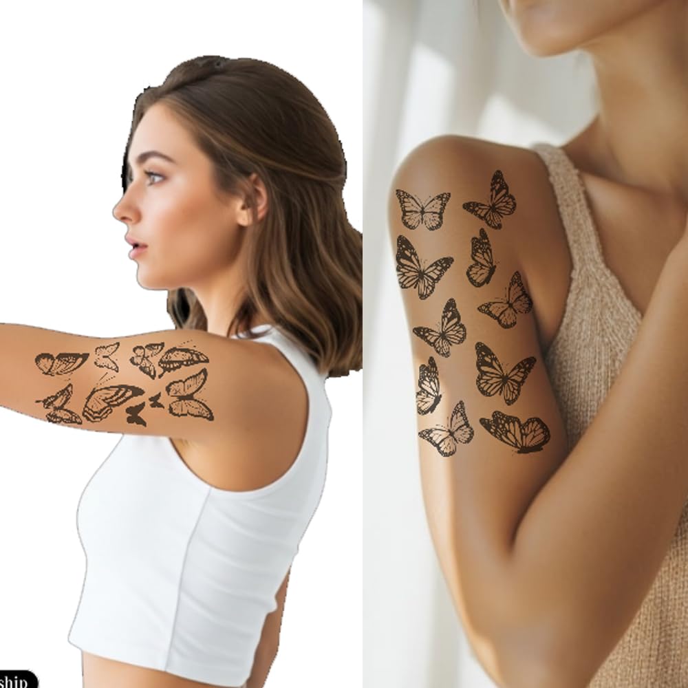 S.A.V.I 3 Sheets Large Black Butterfly Temporary Tattoos for Women & Girls – Safe, Non-Toxic, Waterproof Body Art Stickers 21x10 cm – Realistic Easy Apply Arm, Shoulder & Back Designs