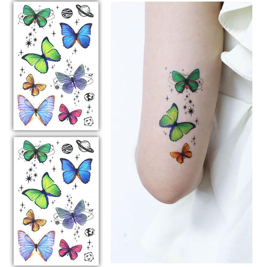 S.A.V.I 2 Sheets - Butterfly Temporary Tattoo Stickers for Kids and Adults, Multicolor, Waterproof  Long-lasting, 7.5x12 cm - Easy Application  Removal, Ideal for Parties, Festivals  Events