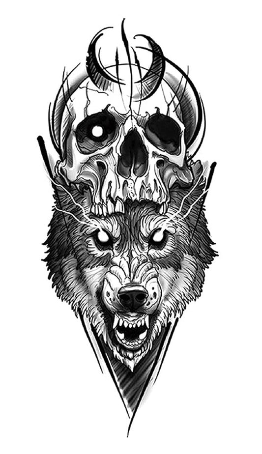 S.A.V.I Temporary Tattoo Stickers, Skull Eating Roaring Wolf Face Tattoo Pattern For Men, Women, Tattoo For Hand Arm, Size 21x11cm - 1Pc.