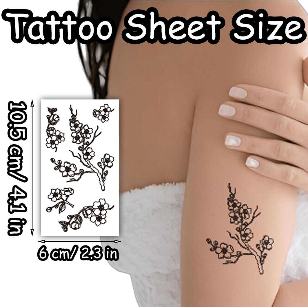 S.A.V.I 5 Sheet Black Floral Temporary Tattoos for Women & Girls – Safe, Non-Toxic, Waterproof Body Art | 10.5x6cm Each | Easy to Apply & Remove – Arm, Wrist, Shoulder Design Stickers (57)