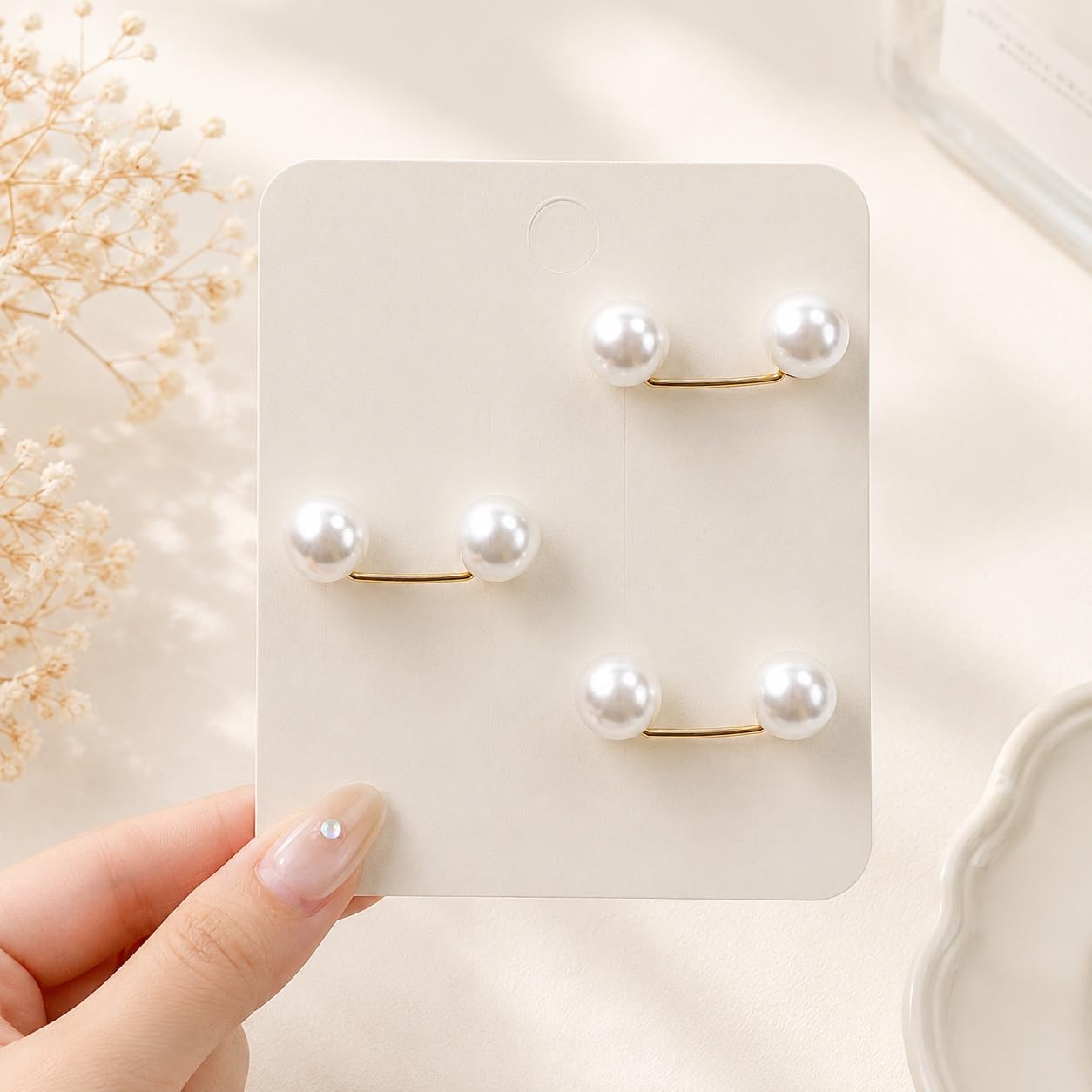 S.A.V.I Pearl Waist Tightener Pins for Jeans, Skirts, Gold Tone, Set of 3 | No-Sew Fit Adjuster, Faux Pearl Clips, for Dresses & Shirts, Women & Girls, Durable Design