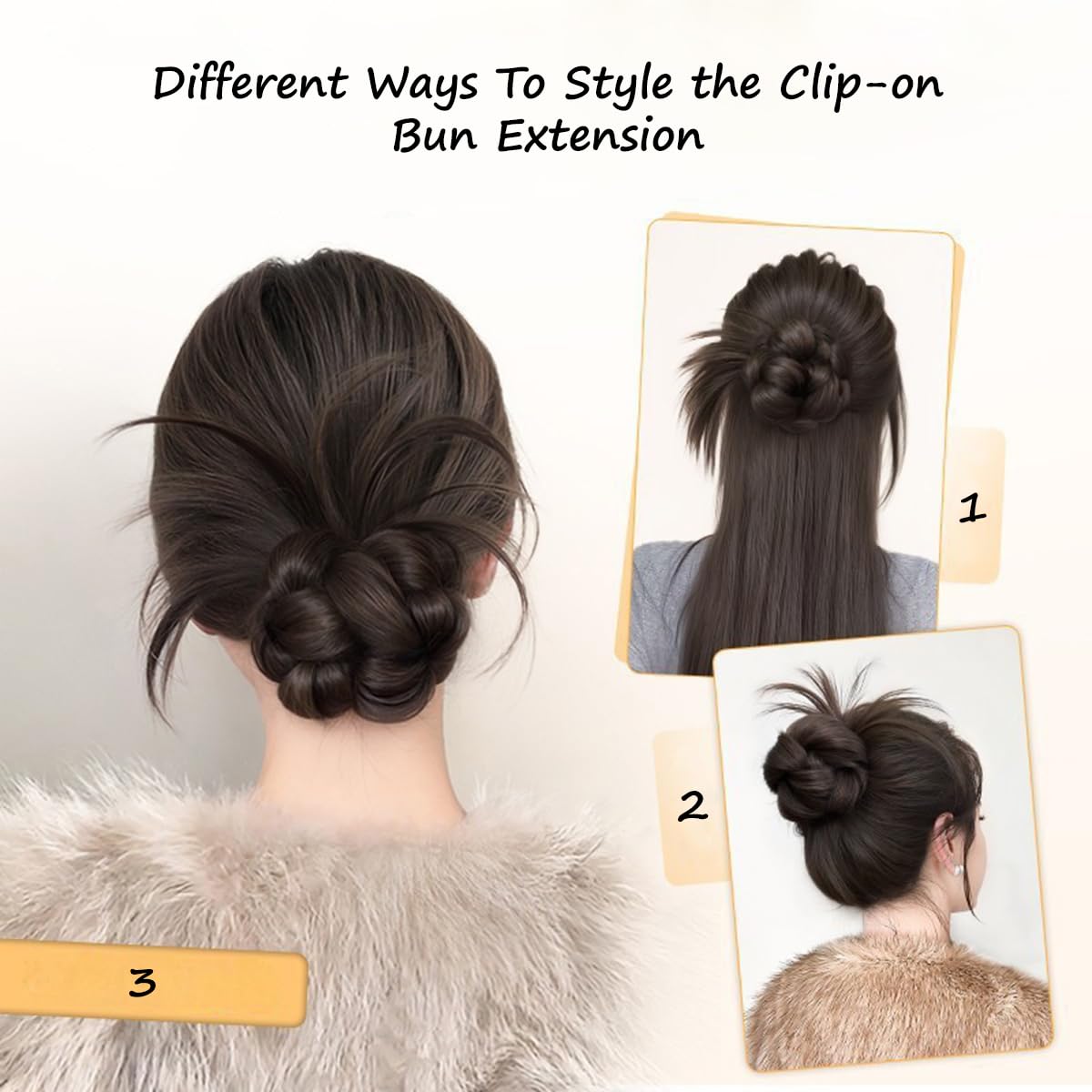 S.A.V.I Clip-On Hair Bun Extension for Women, Natural Black Messy Bun Scrunchie, Synthetic Fiber Twisted Updo Hairpiece with Grip Clip, Medium Round Juda for Casual & Party Styling