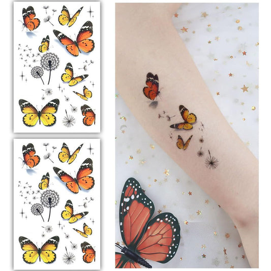 S.A.V.I Pack of 2 Butterfly Temporary Tattoos for Women  Kids, Waterproof  Long-lasting, Easy to Apply  Remove, Ideal for Parties  Festivals, Vibrant Colors, 12x7.5 cm