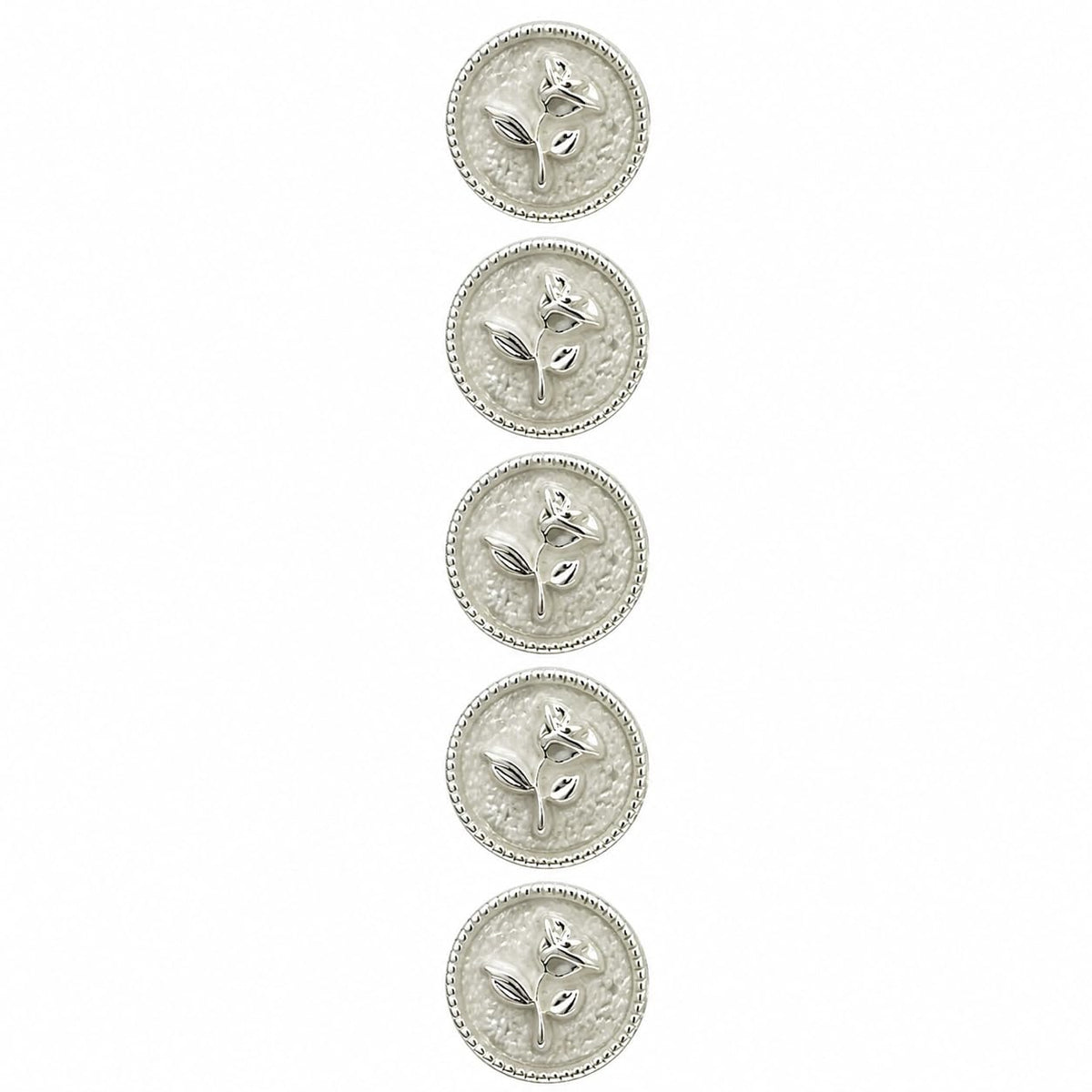 S.A.V.I Silver Rose Shank Buttons for Kurti, 17.5 mm, Set of 5 | Round Floral Design, White Metallic Finish, DIY Garments, Blouses & Dresses, Decorative Closure