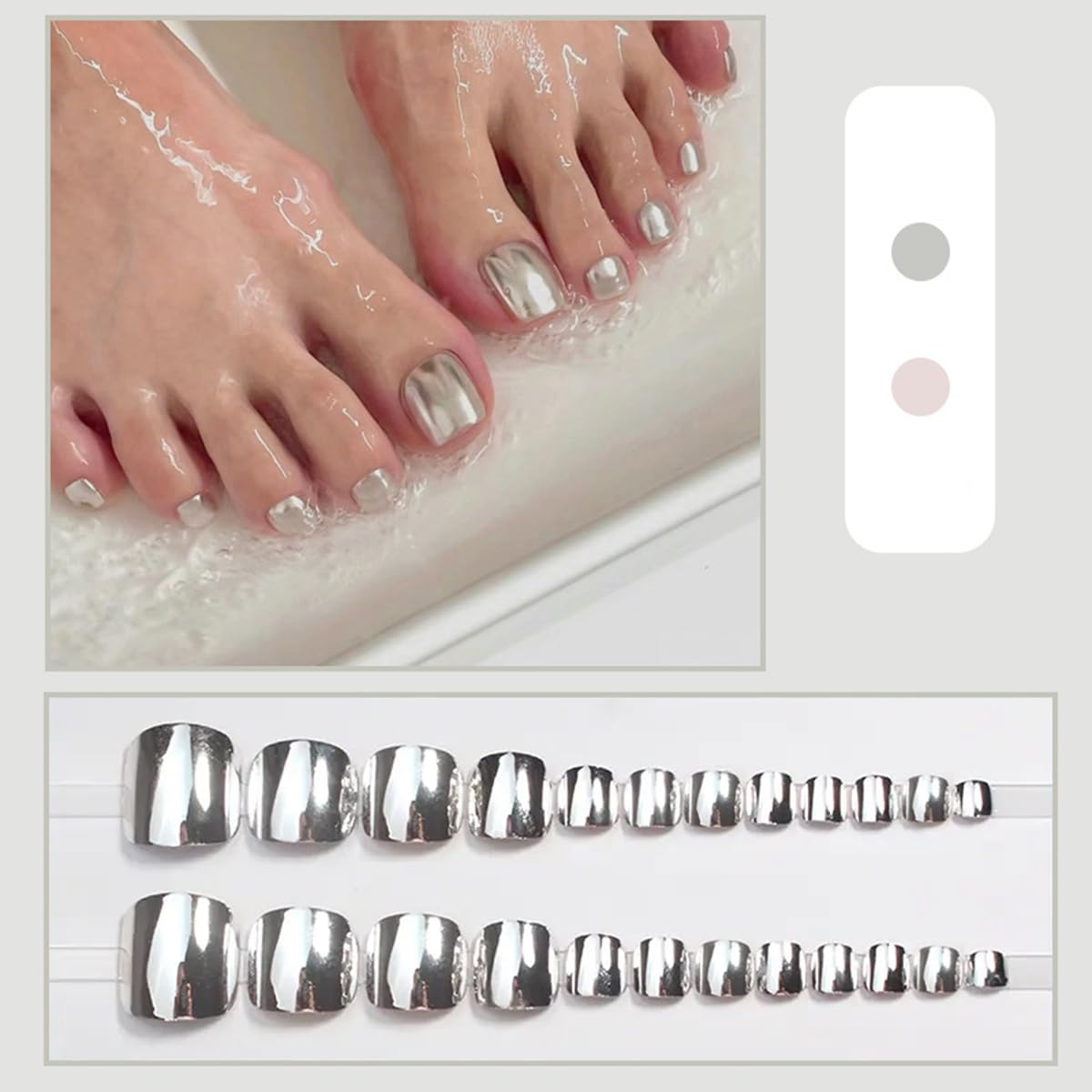 S.A.V.I Long Almond Press On Nails Nude & Gold, 3D Chrome Abstract Design, Glossy Acrylic Fake Nails, 24 Pcs Reusable Set with Free Glue & Adhesive Tabs for Women