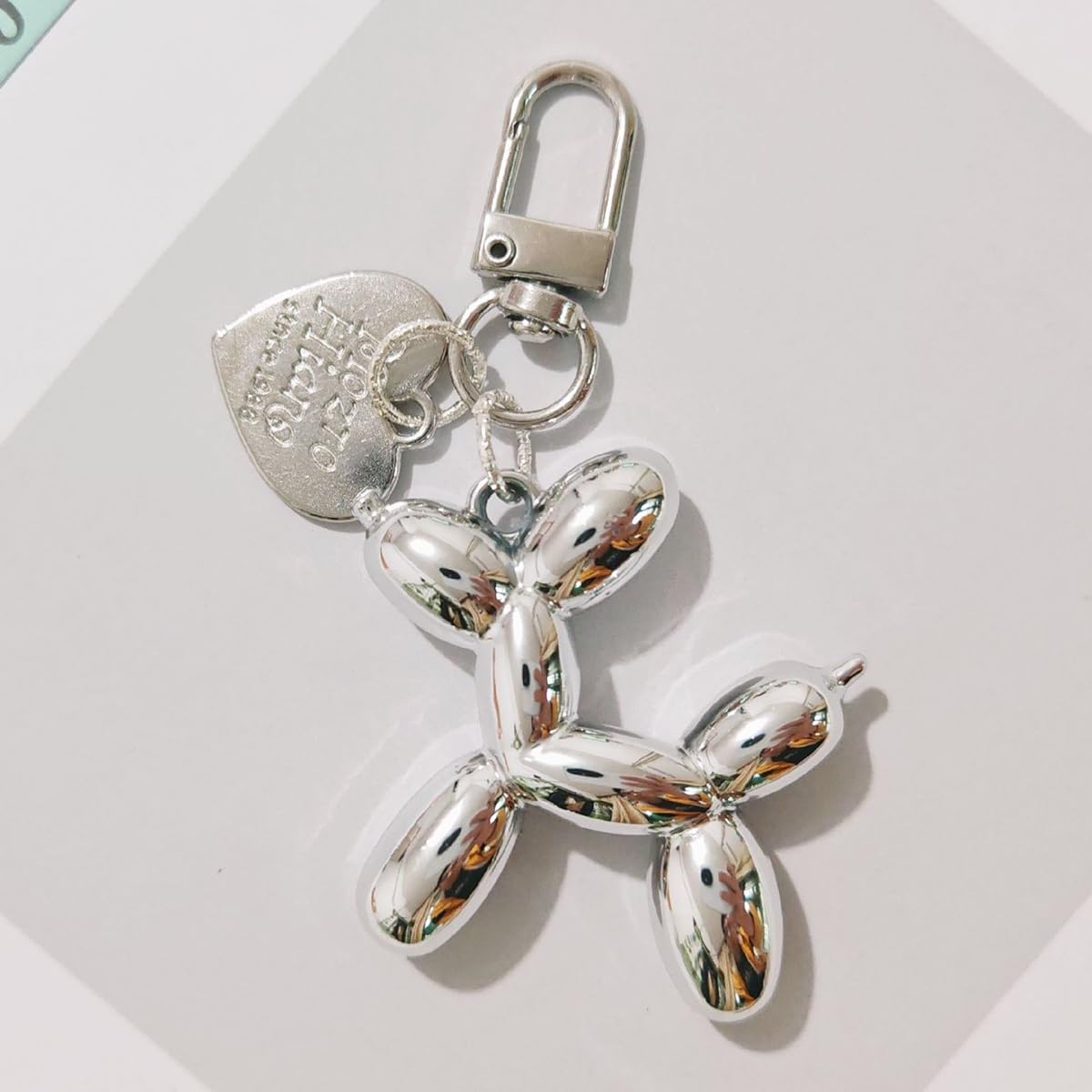 S.A.V.I Balloon Dog Keychain Silver Metal Bag Charm Key Ring Pendant, Cute mirror-finish accessory with lobster clasp for handbags, backpacks & car keys; stylish gift for women, girls & teens.