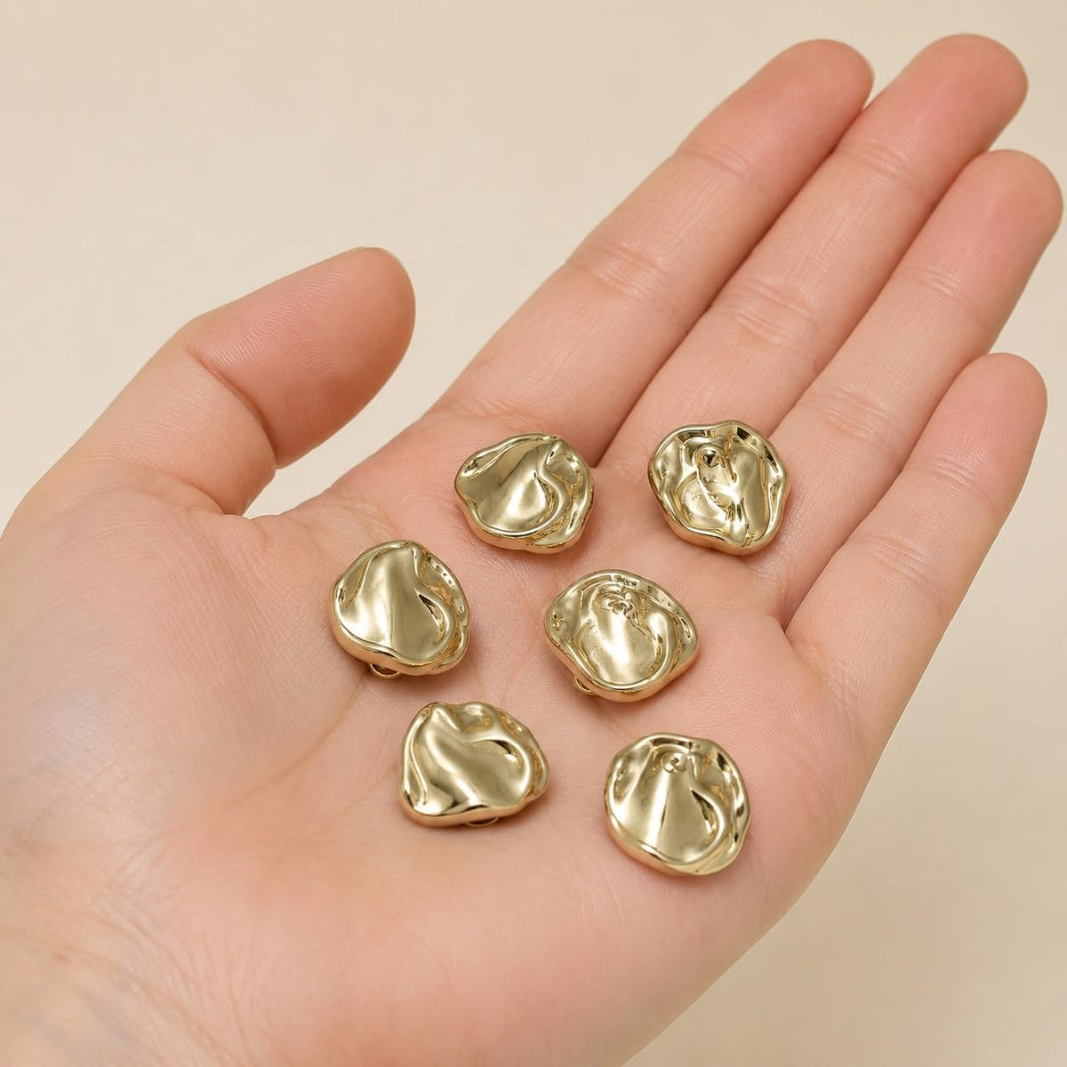 S.A.V.I Golden Metal Shank Buttons for Dress Blazer Jacket 15mm | Set of 6, Sculpted Designer, Sewing & Tailoring, DIY Crafts, Garment Embellishment