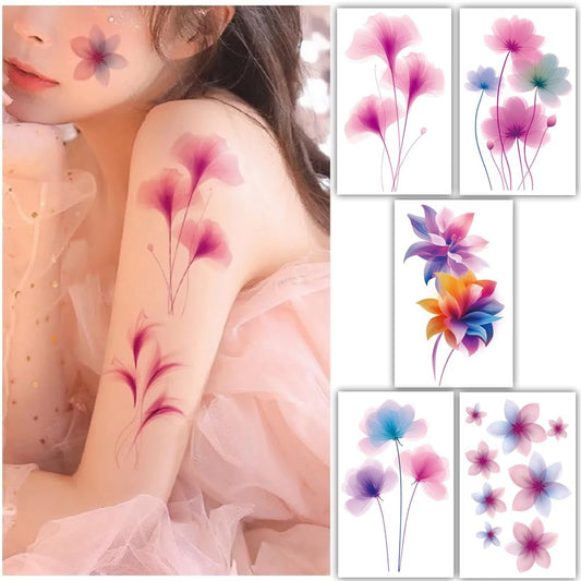 S.A.V.I 5PCS Watercolor Flower Temporary Tattoos Combo - Vibrant, Long-Lasting Designs for Women  Girls, Size - 12X7.6 CM