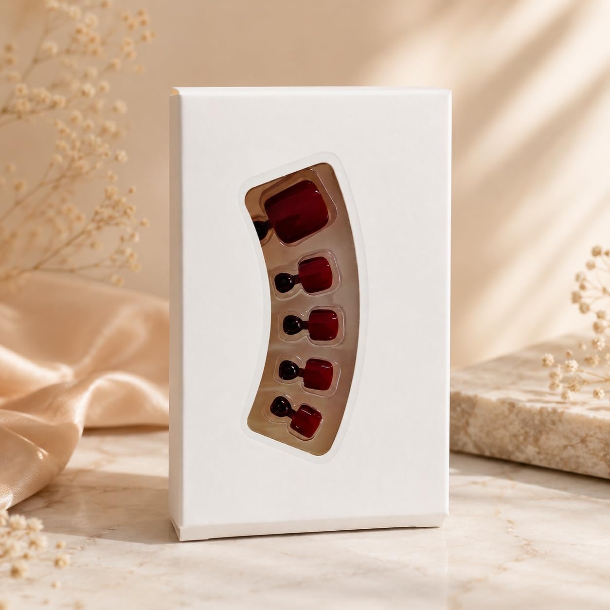 S.A.V.I Burgundy Press on Toenails Short Square Shape 24 Pcs | Natural Design with Glue & Adhesive Tabs Included, Reusable Full Cover Pedicure Tips for Women, DIY Nail Art