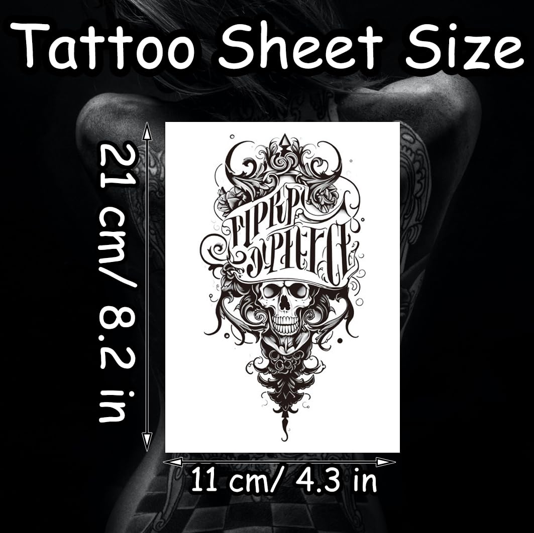 S.A.V.I Large Black Skull Temporary Tattoo for Men – 21x11 cm Arm Sleeve Design | Waterproof Body Art Sticker | Non-Toxic, Safe, Long-Lasting Tattoo | Easy to Apply & Remove