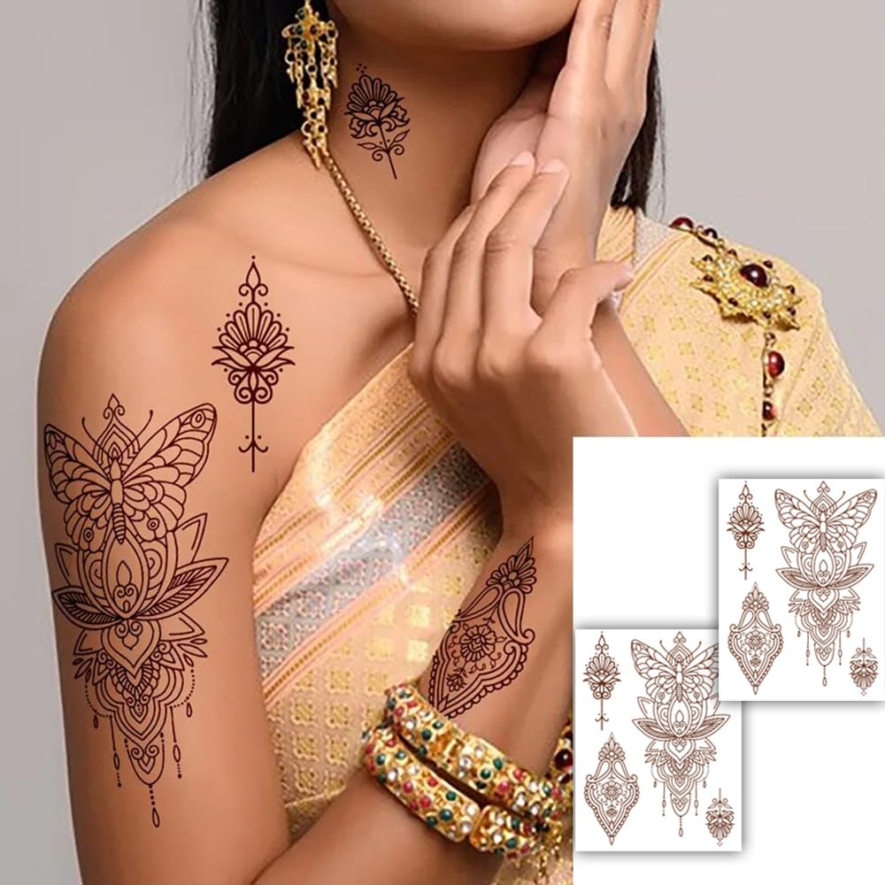 S.A.V.I 2 Sheets Natural Mehendi Henna Tattoo Stickers Waterproof (21x15cm) for Women's Hands  Arms