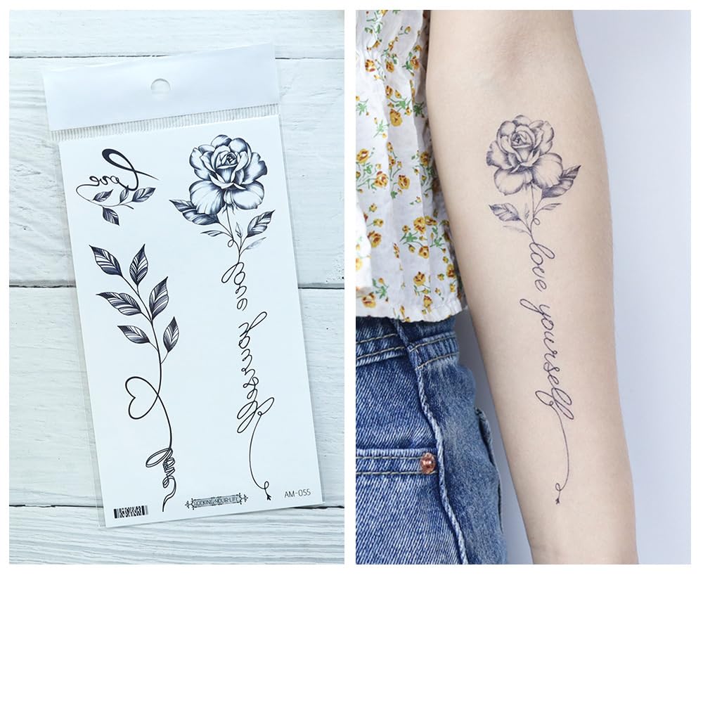 S.A.V.I 3 Pcs Black Temporary Tattoo Sheets for Women & Girls – 16x9cm Safe Non-Toxic Waterproof Body Art with Floral, Arrow & Feather Designs – Easy to Apply & Remove (07)