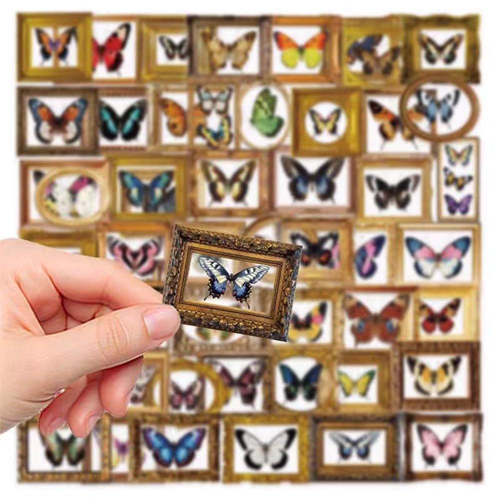 S.A.V.I 50 Pcs Vintage Butterfly Stickers Set, Waterproof PVC Decals