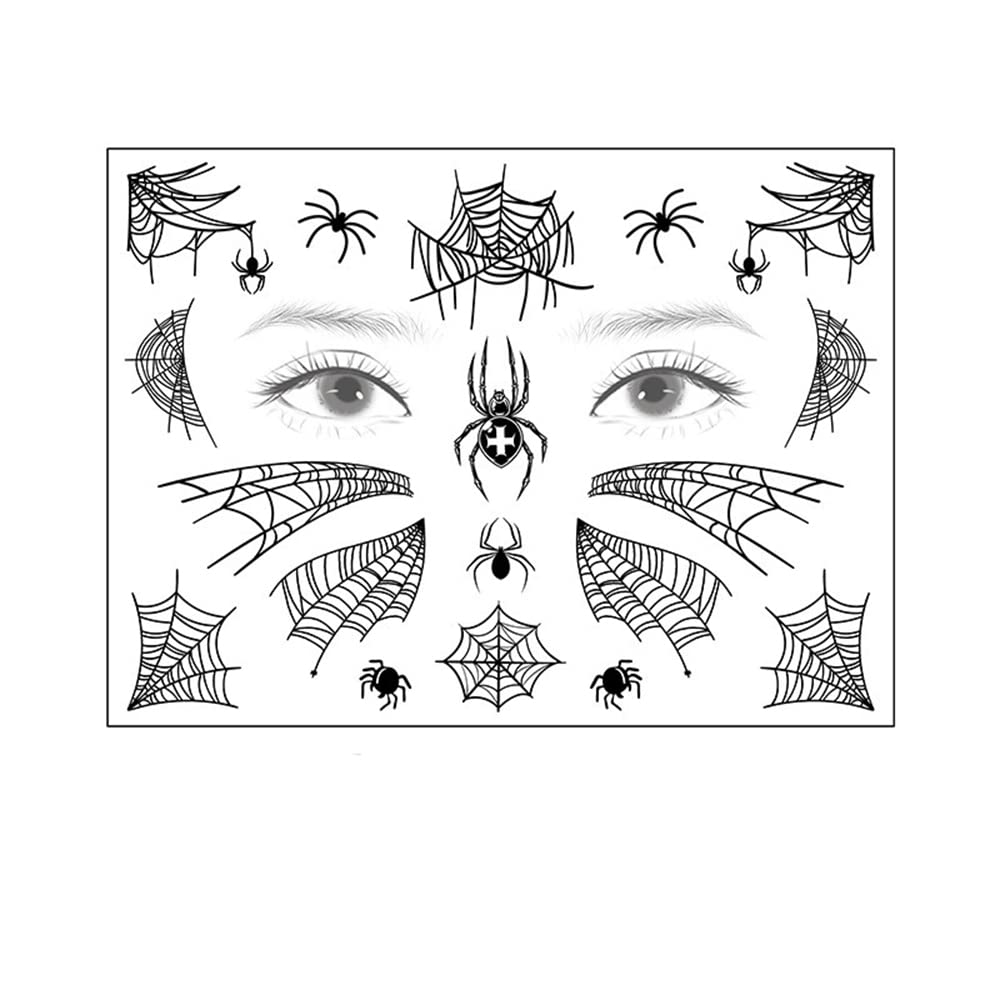 S.A.V.I Spider Web Face Body Temporary Tattoo Stickers, Eye Decoration, Halloween, Spiders Cobweb Tattoo Designs For Face Makeup, Men Girls Boys Women Size 12.5x17cm