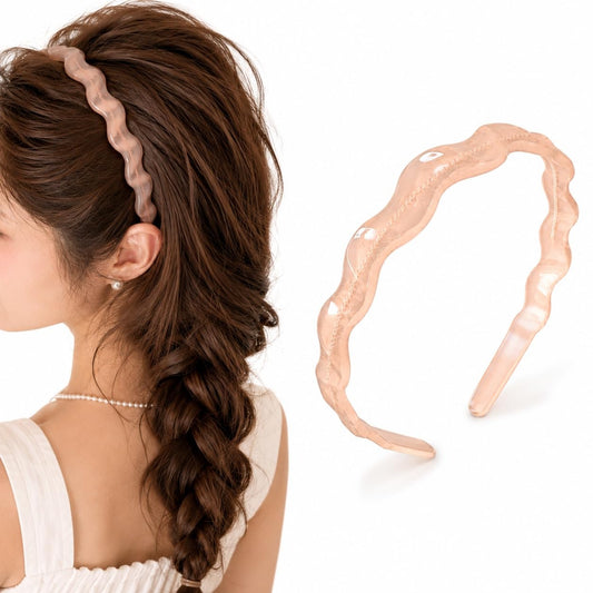 S.A.V.I Resin Wavy Headband for Women & Girls, Blush Peach | Translucent Hair Band, 14 cm, Lightweight, Casual & Formal Styling, Comfortable Fit