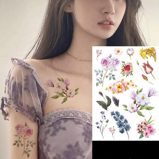 S.A.V.I Temporary Tattoo - 21x15cm Colorful Flower Designs - For Men  Women