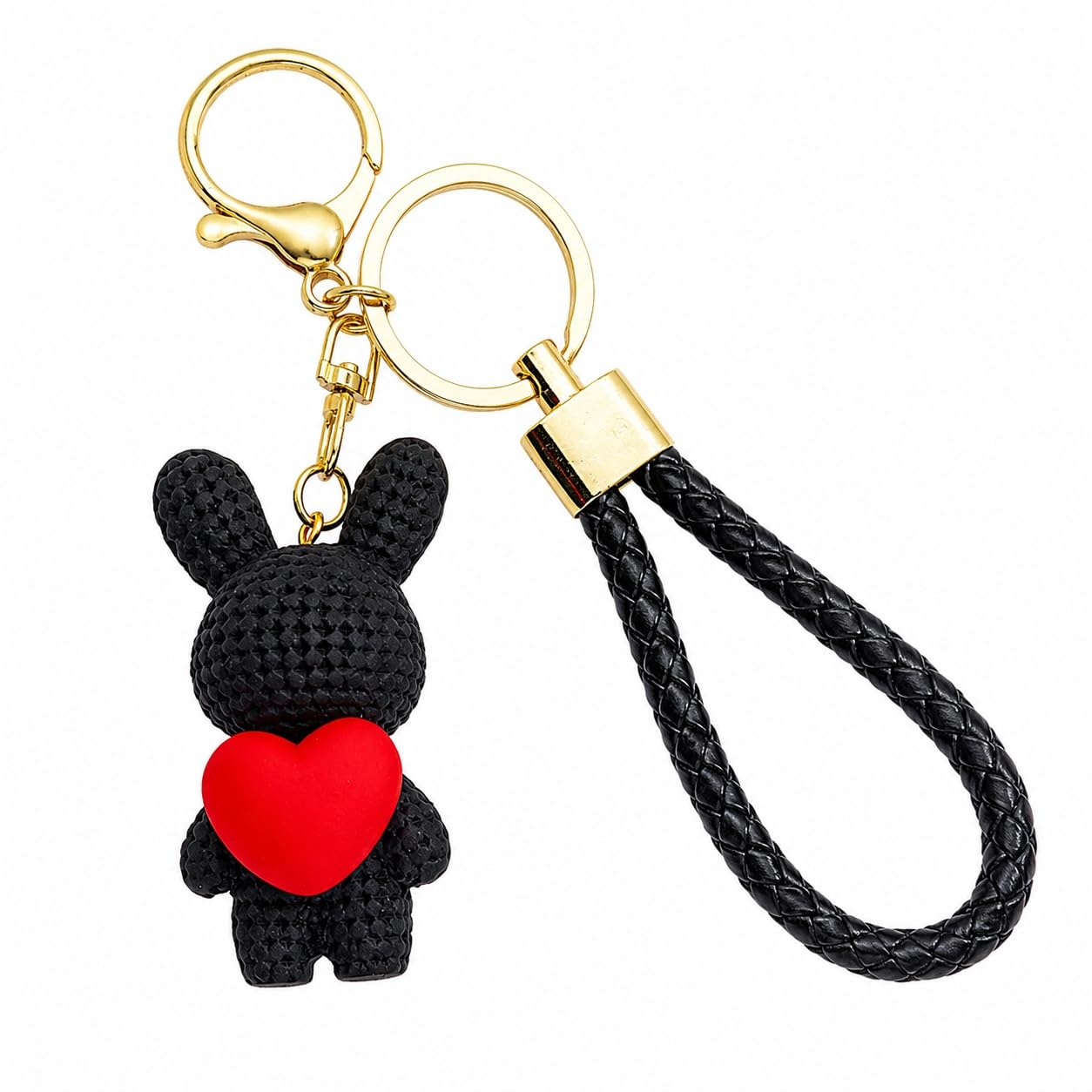 S.A.V.I Resin Bunny Keychain with Braided Wrist Strap, Black-Gold | 7 cm Resin Pendant, for Handbags & Backpacks, for Women & Girls, Bag Charm