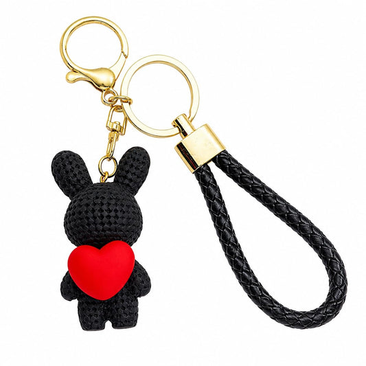S.A.V.I Resin Bunny Keychain with Braided Wrist Strap, Black-Gold | 7 cm Resin Pendant, for Handbags & Backpacks, for Women & Girls, Bag Charm