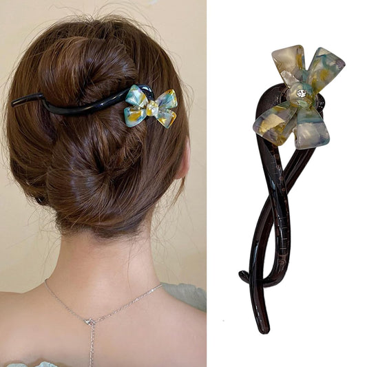 S.A.V.I Multicolor Acrylic Hair Clip for Women & Girls | Elegant Bow Design with Crystal Center | Strong Grip U-Shaped Ponytail & Bun Holder | 12cm Stylish Party & Daily Accessory
