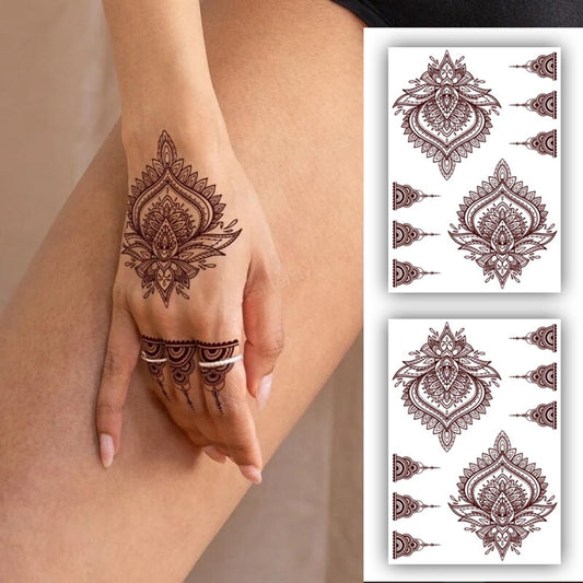 S.A.V.I 2 Sheets - Henna Mehendi Tattoo Stickers, Waterproof, Natural Color, Women's Hands  Body - 21x15cm