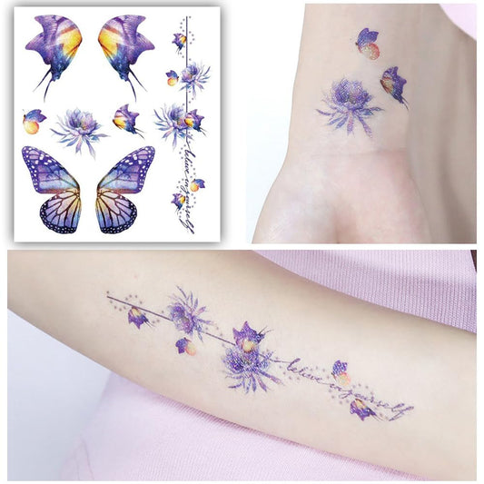 S.A.V.I Glitter Butterfly Temporary Tattoos - 'Believe in Yourself' - Waterproof Eye  Body Makeup for Women  Girls