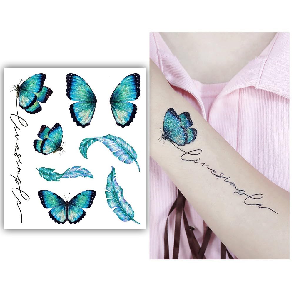 S.A.V.I Glitter Butterfly  Feather Temporary Tattoo – Waterproof Makeup for Eye, Face  Body