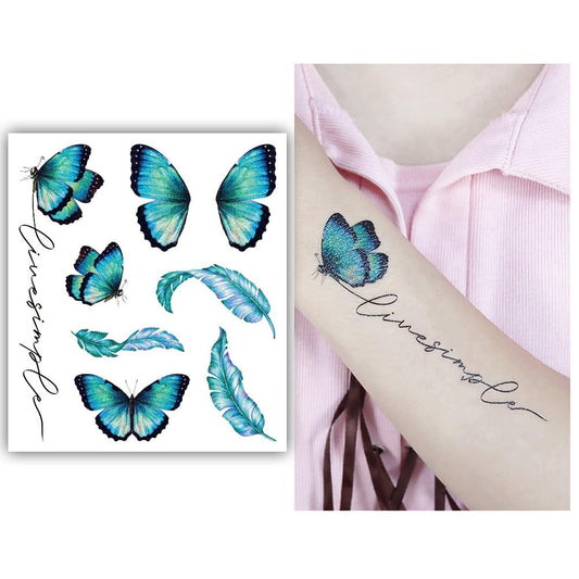 S.A.V.I Glitter Butterfly  Feather Temporary Tattoo – Waterproof Makeup for Eye, Face  Body