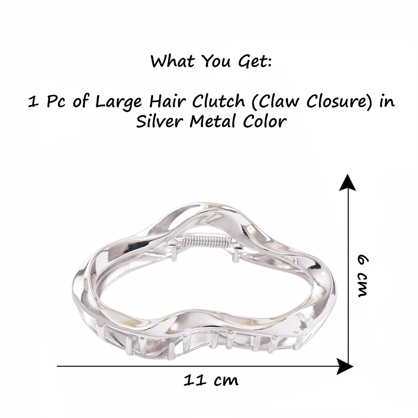 S.A.V.I Metal Hair Claw Clip 11 cm | Silver Wavy Hollow Design Strong Grip Hair Clutcher for Women | Korean Style Elegant Hair Accessory for Thick Long Hair