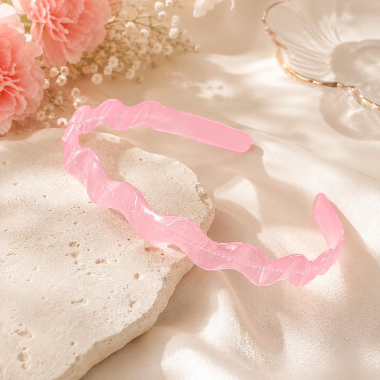 S.A.V.I Wavy Pink Resin Hair Band for Women & Girls 14 cm | Glossy Translucent Finish, Lightweight, Casual & Party, Comfortable Fit, Fashion Accessory